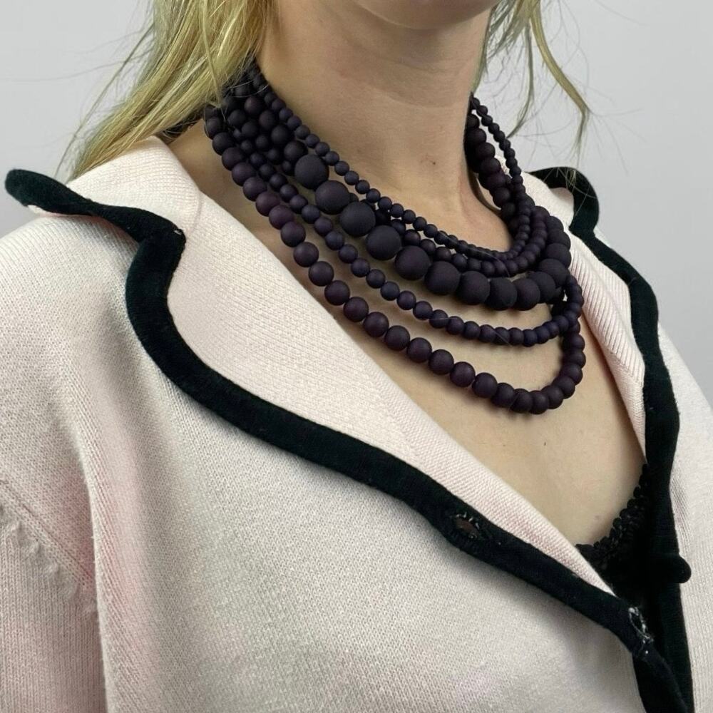 Charming Charlie Chunky Purple Bead Layered Statement Necklace